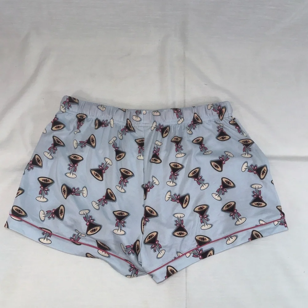 Haute Dreamz Blue Cocktail Martini Print Pajama Sleepwear Set Womens Size M